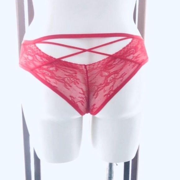 VS Red Lace Strappy Back Cheeky Panty NEW - Picture 1 of 15